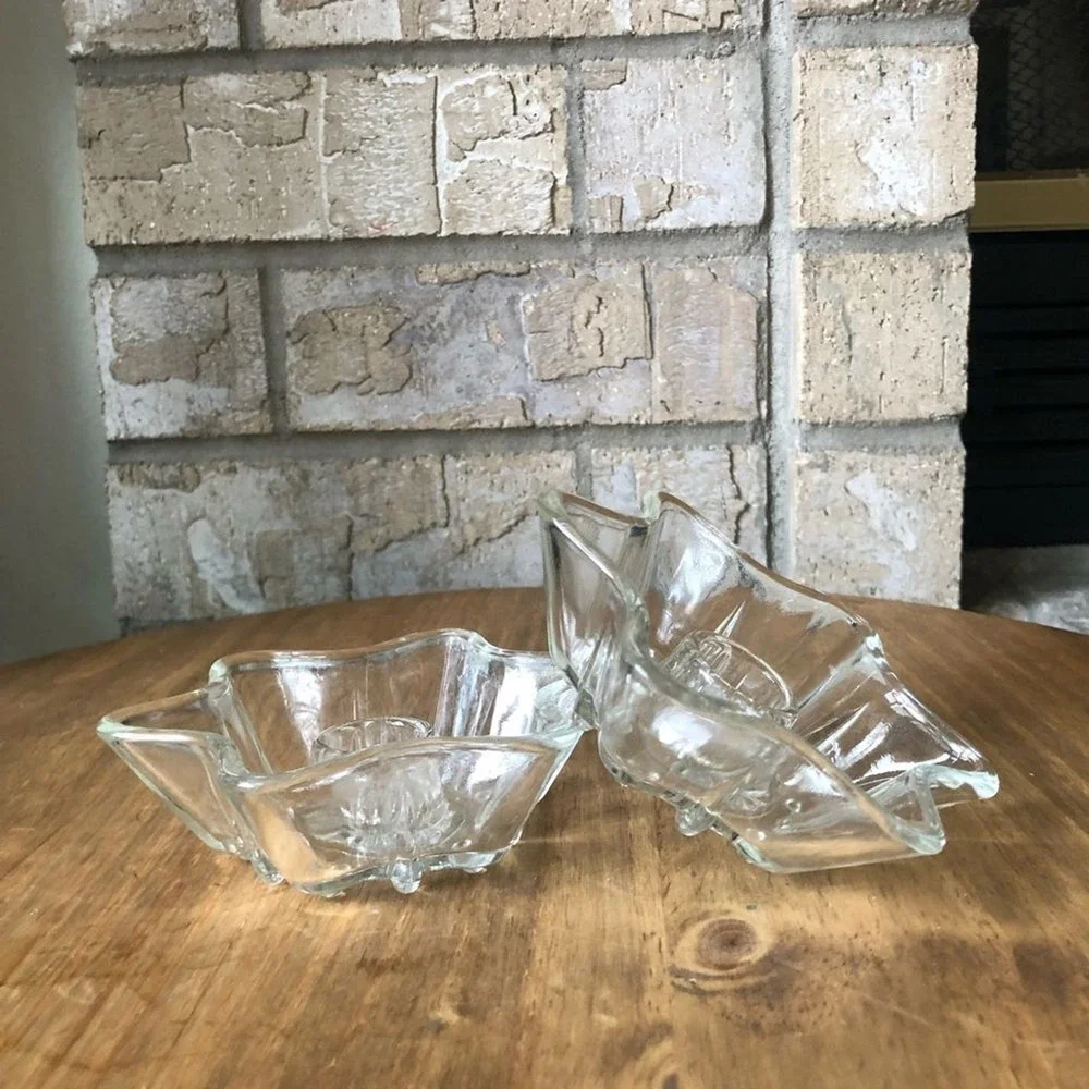 Vintage Star-Shaped Glass Candle Holders Set of 2